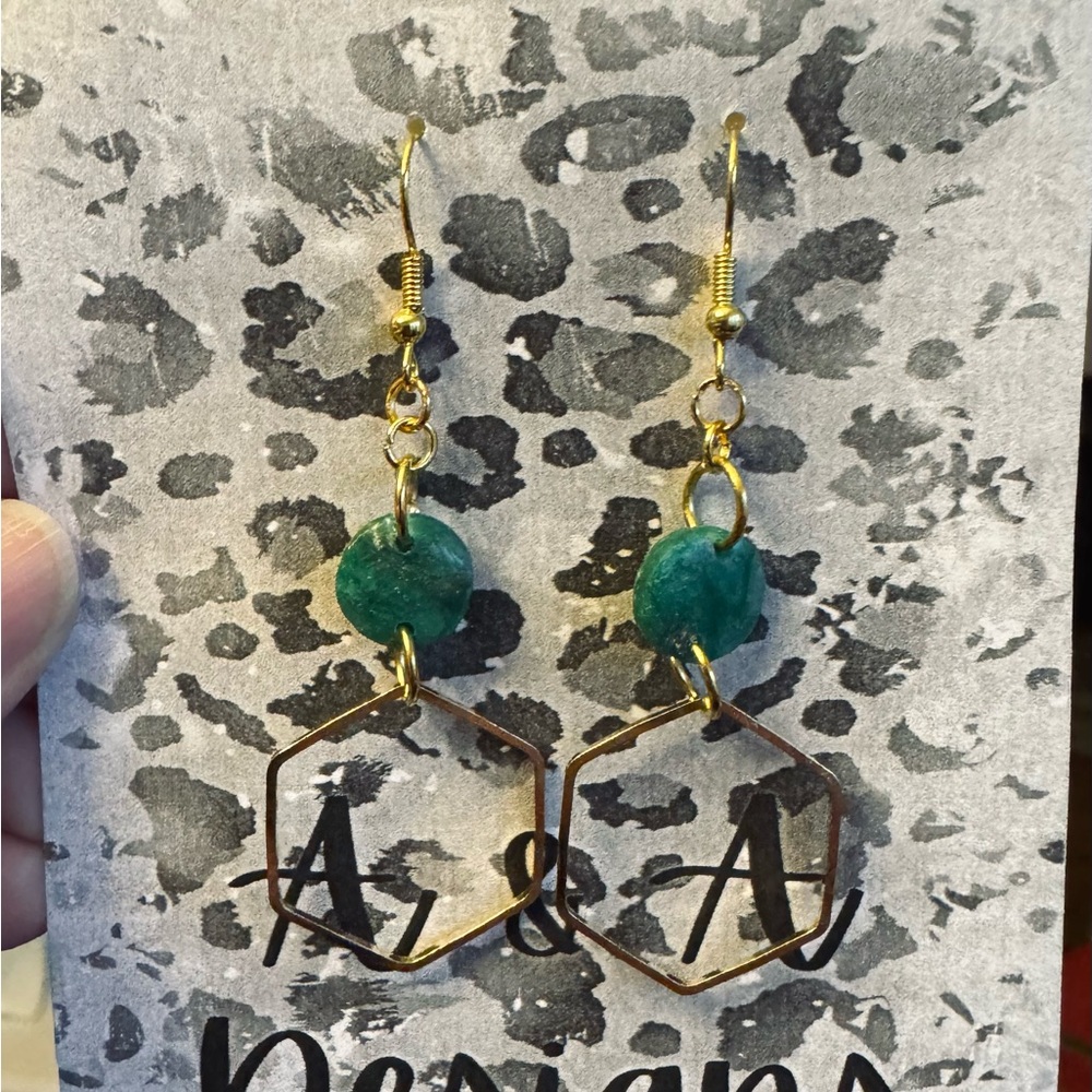 Gold and Green Clay Earrings